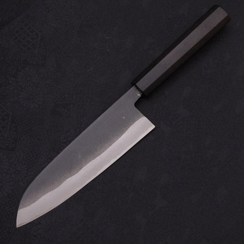 Santoku White Steel #2 Kurouchi Chokin Tiger-Bamboo Buffalo Ebony Handle 170mm (6.7”)-[Musashi]-[Japanese-Kitchen-Knives]