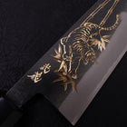Santoku White Steel #2 Kurouchi Chokin Tiger-Bamboo Buffalo Ebony Handle 170mm (6.7”)-[Musashi]-[Japanese-Kitchen-Knives]