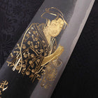 Santoku White Steel #2 Kurouchi Chokin Ukiyo-E Buffalo Ebony Handle 170mm (6.7”)-[Musashi]-[Japanese-Kitchen-Knives]