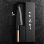 Santoku White Steel #2 Kurouchi Damascus Kurigata Buffalo Magnolia Handle 170mm (6.7”)-[Musashi]-[Japanese-Kitchen-Knives]