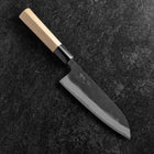Santoku White Steel #2 Kurouchi Damascus Kurigata Buffalo Magnolia Handle 170mm (6.7”)-[Musashi]-[Japanese-Kitchen-Knives]