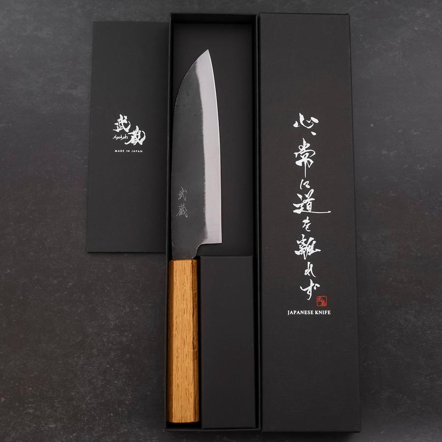 Santoku White Steel #2 Kurouchi Oak Handle 165mm (6.5”)-[Musashi]-[Japanese-Kitchen-Knives]