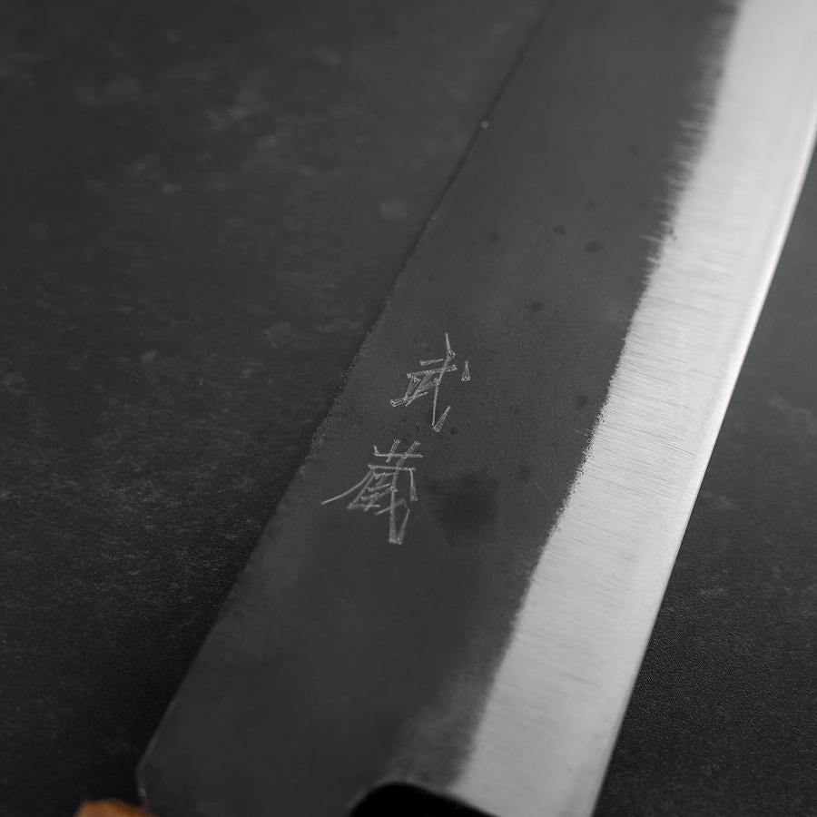 Santoku White Steel #2 Kurouchi Yaki Urushi Handle 165mm (6.5”)-[Musashi]-[Japanese-Kitchen-Knives]