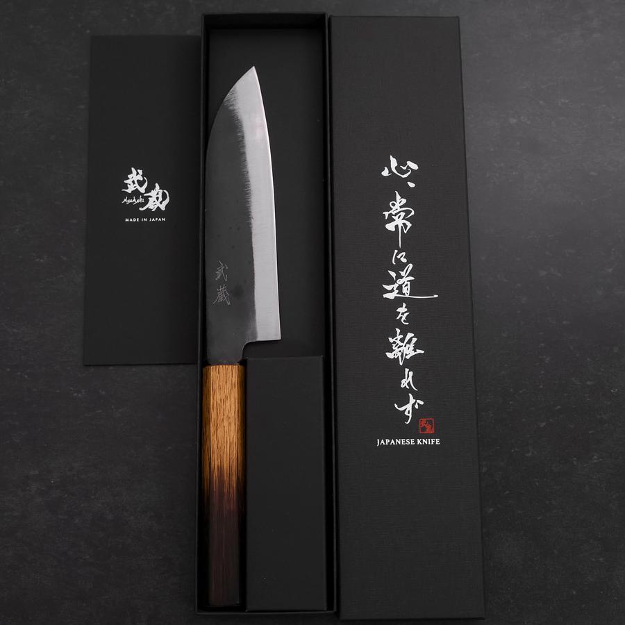 Santoku White Steel #2 Kurouchi Yaki Urushi Handle 165mm (6.5”)-[Musashi]-[Japanese-Kitchen-Knives]