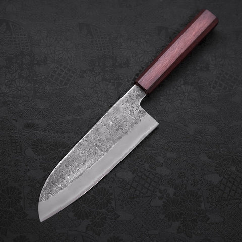 Santoku White Steel #2 Nashiji Stainless Clad Purple Urushi Handle 165mm (6.5”)-[Musashi]-[Japanese-Kitchen-Knives]