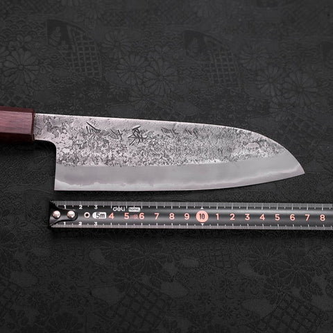 Santoku White Steel #2 Nashiji Stainless Clad Purple Urushi Handle 165mm (6.5”)-[Musashi]-[Japanese-Kitchen-Knives]