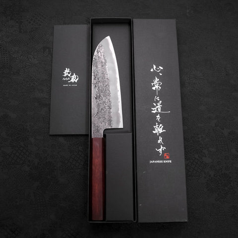 Santoku White Steel #2 Nashiji Stainless Clad Purple Urushi Handle 165mm (6.5”)-[Musashi]-[Japanese-Kitchen-Knives]