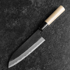 Santoku White Steel #2 Stainless Clad Kurouchi Buffalo Magnolia Handle (Kurigata) 170mm (6.7”)-[Musashi]-[Japanese-Kitchen-Knives]