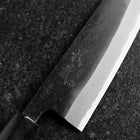 Santoku White Steel #2 Stainless Clad Kurouchi Buffalo Magnolia Handle (Kurigata) 170mm (6.7”)-[Musashi]-[Japanese-Kitchen-Knives]