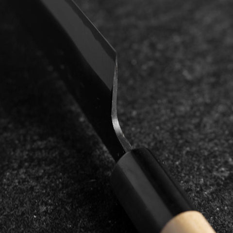 Santoku White Steel #2 Stainless Clad Kurouchi Buffalo Magnolia Handle (Kurigata) 170mm (6.7”)-[Musashi]-[Japanese-Kitchen-Knives]
