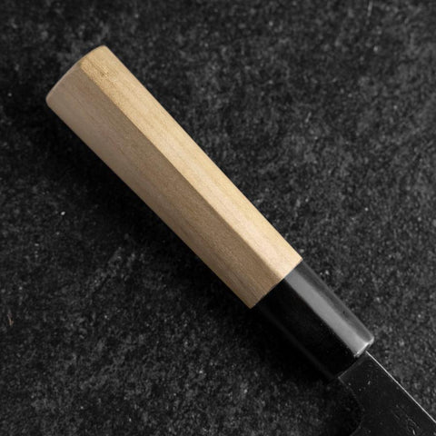 Santoku White Steel #2 Stainless Clad Kurouchi Buffalo Magnolia Handle (Kurigata) 170mm (6.7”)-[Musashi]-[Japanese-Kitchen-Knives]