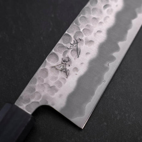 Santoku White Steel #2 Tsuchime Dark Blue Urushi Handle 165mm (6.5”)-[Musashi]-[Japanese-Kitchen-Knives]