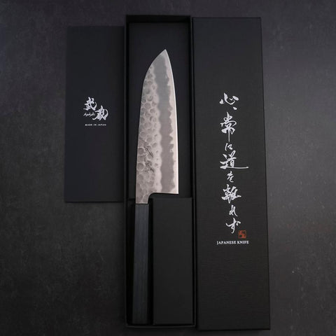 Santoku White Steel #2 Tsuchime Dark Blue Urushi Handle 165mm (6.5”)-[Musashi]-[Japanese-Kitchen-Knives]