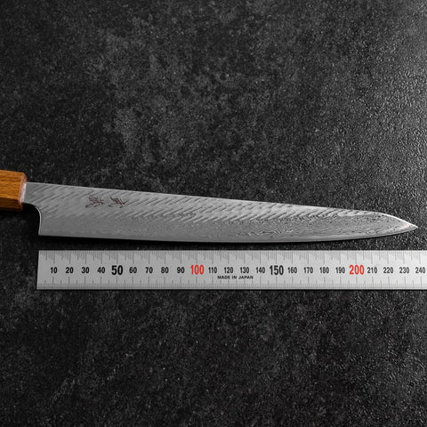 Sujihiki AUS-10 Nawame Damascus Yaki Urushi Handle 240mm (9.4”)-[Musashi]-[Japanese-Kitchen-Knives]