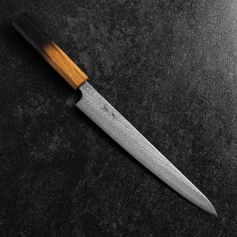 Sujihiki AUS-10 Nawame Damascus Yaki Urushi Handle 240mm (9.4”)-[Musashi]-[Japanese-Kitchen-Knives]