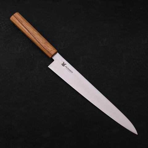 Sujihiki AUS-10 Polished Oak Handle 240mm (9.4”)-[Musashi]-[Japanese-Kitchen-Knives]