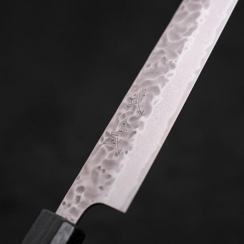 Sujihiki AUS-10 Tsuchime Damascus Dark Blue Urushi Handle 240mm (9.4”)-[Musashi]-[Japanese-Kitchen-Knives]