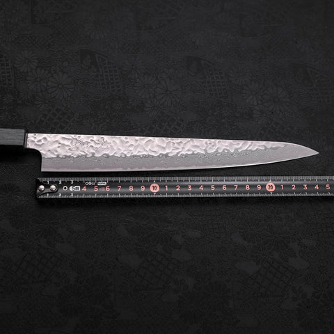 Sujihiki AUS-10 Tsuchime Damascus Dark Blue Urushi Handle 240mm (9.4”)-[Musashi]-[Japanese-Kitchen-Knives]