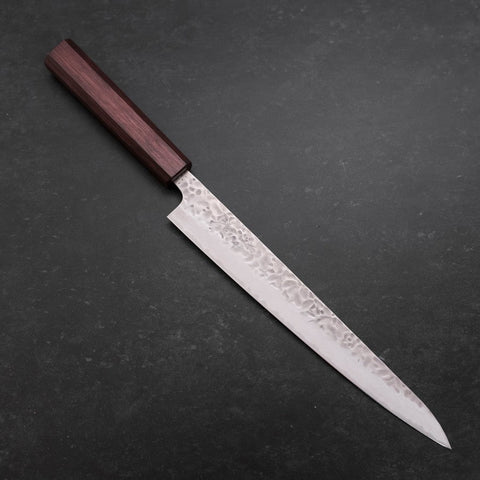 Sujihiki AUS-10 Tsuchime Damascus Purple Urushi Handle 240mm (9.4”)-[Musashi]-[Japanese-Kitchen-Knives]