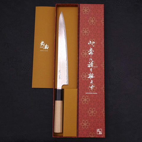 Sujihiki AUS-10 Wave Damascus Buffalo Magnolia Handle 240mm (9.4”)-[Musashi]-[Japanese-Kitchen-Knives]