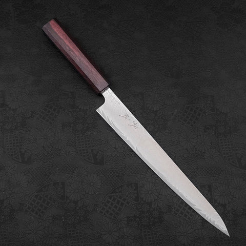 Sujihiki AUS-10 Wave Damascus Purple Urushi Handle 240mm (9.4”)-[Musashi]-[Japanese-Kitchen-Knives]