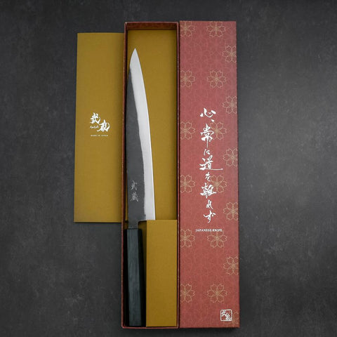 Sujihiki Blue Steel #2 Kurouchi Dark Blue Urushi Handle 240mm (9.4”)-[Musashi]-[Japanese-Kitchen-Knives]