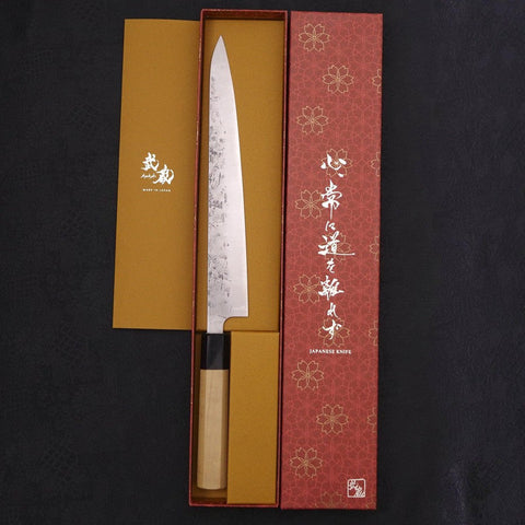 Sujihiki SLD Nashiji Washi Buffalo Magnolia Handle 240mm (9.4”)-[Musashi]-[Japanese-Kitchen-Knives]
