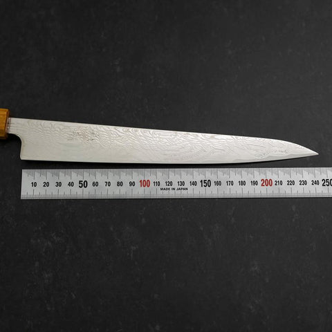 Sujihiki SLD Wave Damascus Oak Handle 240mm (9.4”)-[Musashi]-[Japanese-Kitchen-Knives]