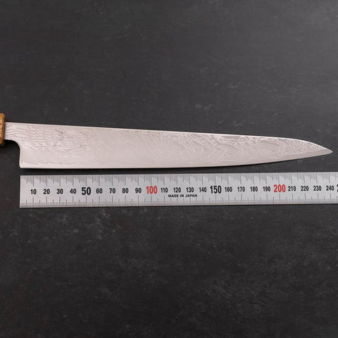 Sujihiki SLD Wave Damascus Yaki Urushi Handle 240mm (9.4”)-[Musashi]-[Japanese-Kitchen-Knives]