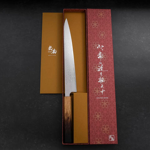 Sujihiki SLD Wave Damascus Yaki Urushi Handle 240mm (9.4”)-[Musashi]-[Japanese-Kitchen-Knives]
