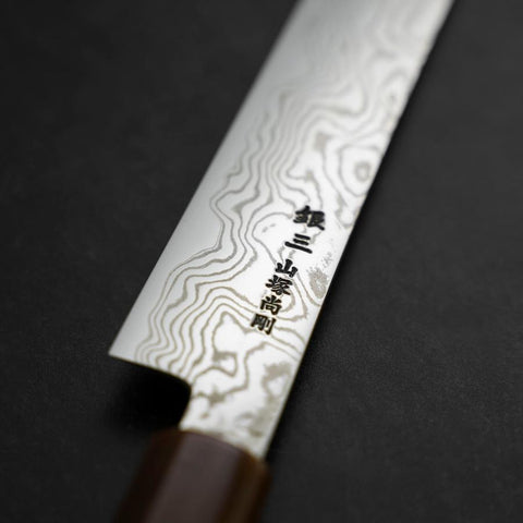 Sujihiki Silver Steel #3 Nickel Damascus Buffalo Turquoise Handle 270mm (10.6”)-[Musashi]-[Japanese-Kitchen-Knives]