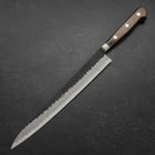 Sujihiki Stainless Clad Blue Super Kurouchi Tsuchime Western Brown Handle 240mm (9.4”)-[Musashi]-[Japanese-Kitchen-Knives]