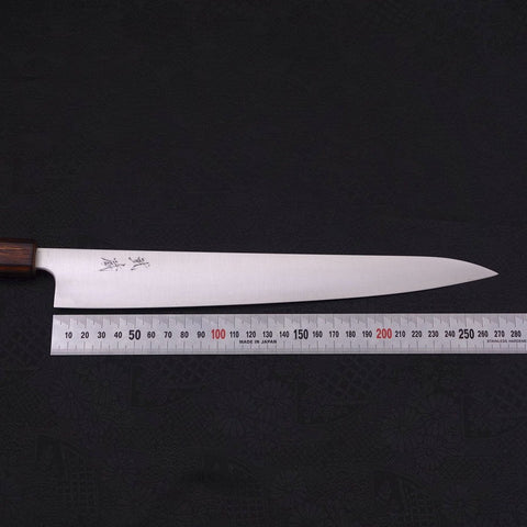 Sujihiki Stainless Clad Blue Super Polished Sumi Urushi Handle 270mm (10.6”)-[Musashi]-[Japanese-Kitchen-Knives]