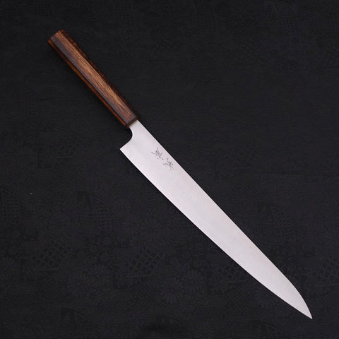 Sujihiki Stainless Clad Blue Super Polished Sumi Urushi Handle 270mm (10.6”)-[Musashi]-[Japanese-Kitchen-Knives]