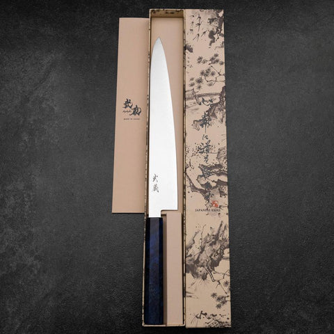 Sujihiki VG-10 Damascus Blue Birch Handle 270mm (10.6”)-[Musashi]-[Japanese-Kitchen-Knives]