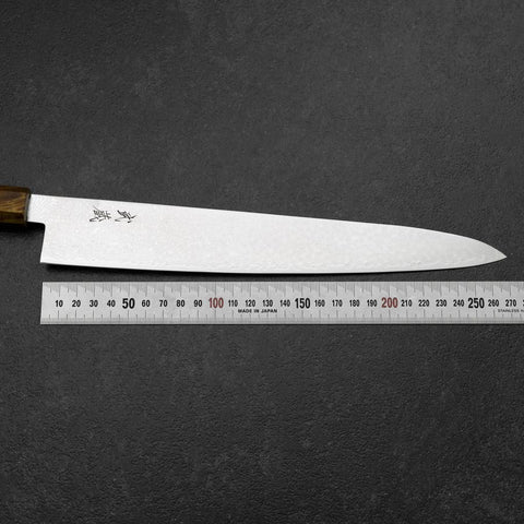 Sujihiki VG-10 Damascus Yellow-Brown Birch Handle 270mm (10.6”)-[Musashi]-[Japanese-Kitchen-Knives]