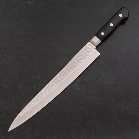 Sujihiki VG-10 Tsuchime Damascus Black Western Handle 245mm (9.6”)-[Musashi]-[Japanese-Kitchen-Knives]