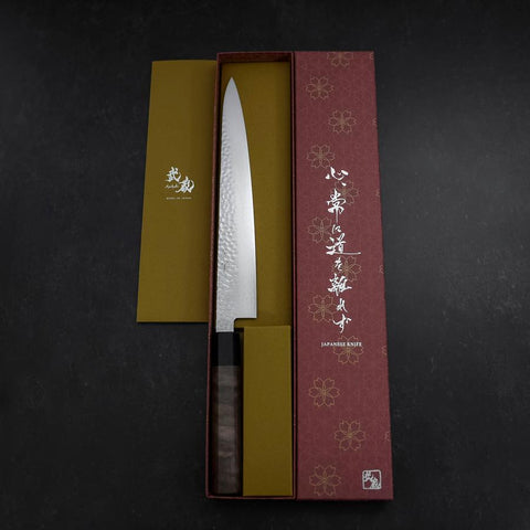 Sujihiki VG-10 Tsuchime Damascus Walnut Handle 240mm (9.4”)-[Musashi]-[Japanese-Kitchen-Knives]
