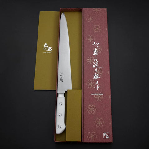 Sujihiki VG-5 Tsuchime Western White Marble Handle 270mm (10.6”)-[Musashi]-[Japanese-Kitchen-Knives]