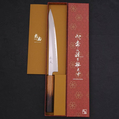 Sujihiki White Steel #1 Yaki Urushi Handle 240mm (9.4”)-[Musashi]-[Japanese-Kitchen-Knives]