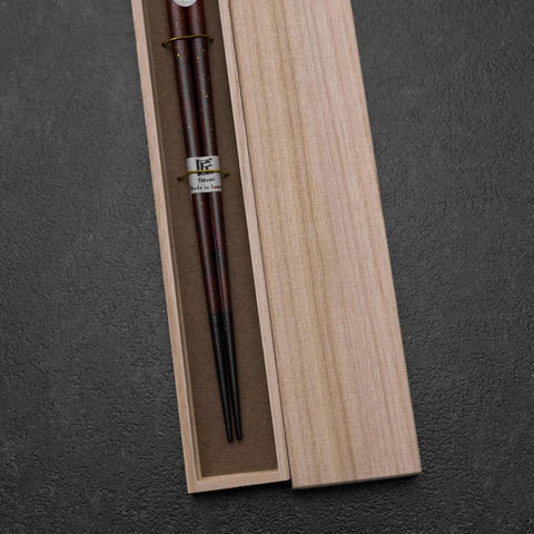 Urushi Ariake Lacquered Wooden Chopsticks 210mm Red with Paulownia Wooden Box (8.3”)-[Musashi]-[Japanese-Kitchen-Knives]