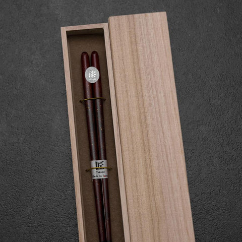 Urushi Ariake Lacquered Wooden Chopsticks 210mm Red with Paulownia Wooden Box (8.3”)-[Musashi]-[Japanese-Kitchen-Knives]