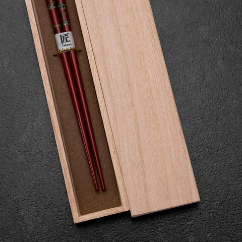 Urushi Gasumi Lacquered Wooden Chopsticks 210mm Red with Paulownia Wooden Box (8.3”)-[Musashi]-[Japanese-Kitchen-Knives]