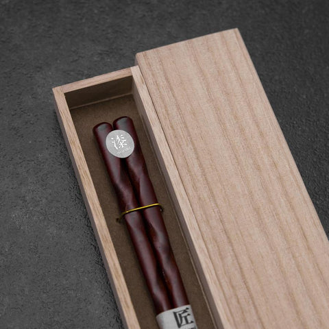 Urushi Hori Benkei Lacquered Wooden Chopsticks 210mm Red with Paulownia Wooden Box (8.3”)-[Musashi]-[Japanese-Kitchen-Knives]