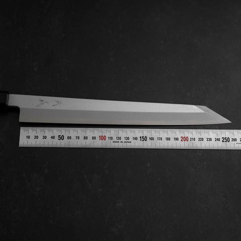 Yanagi Kiritsuke Blue Steel #1 Suminagashi Buffalo Ebony Handle With Sheath 270mm (10.6”)-[Musashi]-[Japanese-Kitchen-Knives]