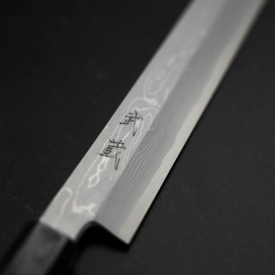 Yanagi Kiritsuke Blue Steel #1 Suminagashi Buffalo Ebony Handle With Sheath 300mm (11.8”)-[Musashi]-[Japanese-Kitchen-Knives]