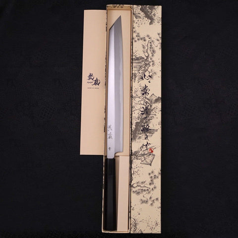 Yanagi Kiritsuke Blue Steel #2 Kasumi Buffalo Ebony Handle 300mm (11.8”)-[Musashi]-[Japanese-Kitchen-Knives]