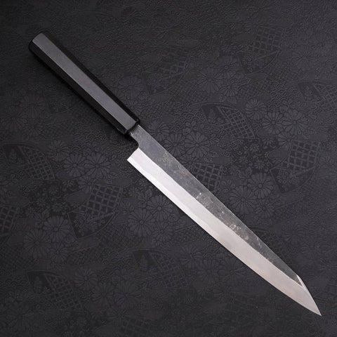 Yanagi Kiritsuke Blue Steel #2 Kurouchi Buffalo Ebony Handle 240mm (9.4”)-[Musashi]-[Japanese-Kitchen-Knives]