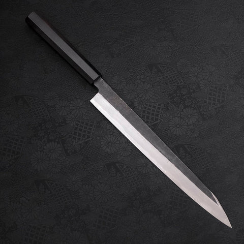 Yanagi Kiritsuke Blue Steel #2 Kurouchi Buffalo Ebony Handle 270mm (10.6”)-[Musashi]-[Japanese-Kitchen-Knives]