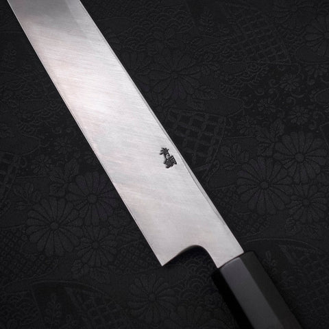 Yanagi Kiritsuke Blue Steel #2 Kurouchi Buffalo Ebony Handle 300mm (11.8”)-[Musashi]-[Japanese-Kitchen-Knives]